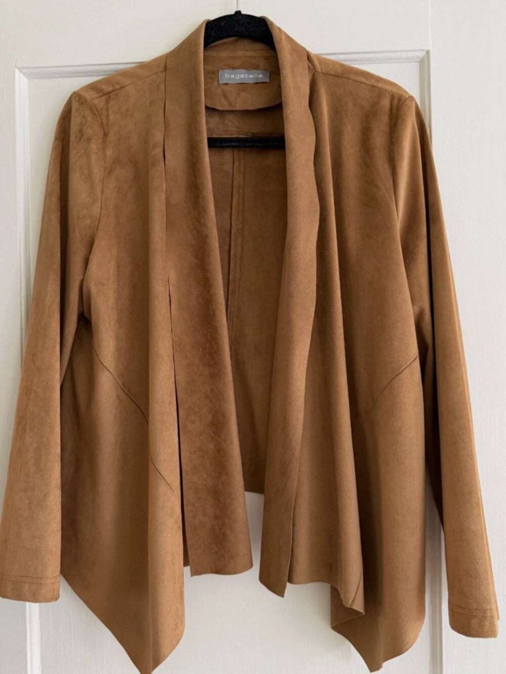 Bagatelle Collection NY Brown Faux Suede Drape Open Jacket Large Business Casual